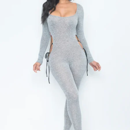 Open Hips Round Neck Jumpsuit Zipper Back