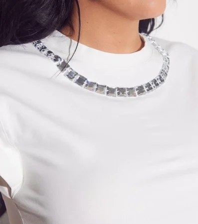 Luxe Rhinestone Detail Cotton-Blend T-Shirt